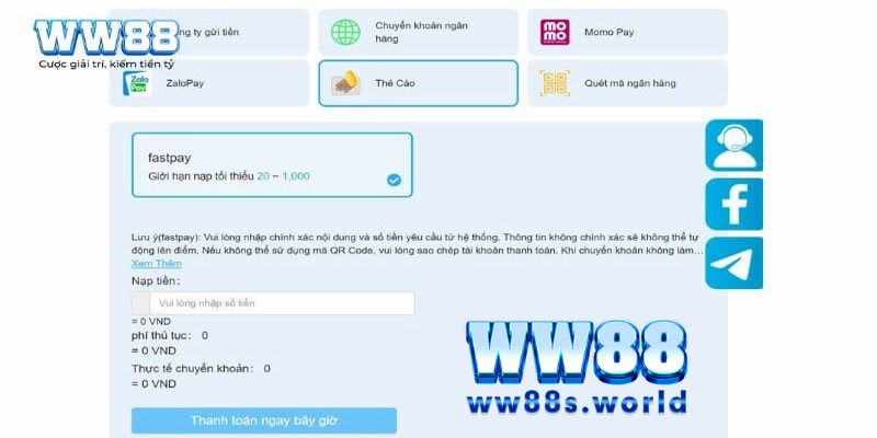 Hướng Dẫn Nạp Tiền WW88 Nhanh Chóng Thao Tác Đơn Giản 3 Nạp tiền thẻ cào điện thoại