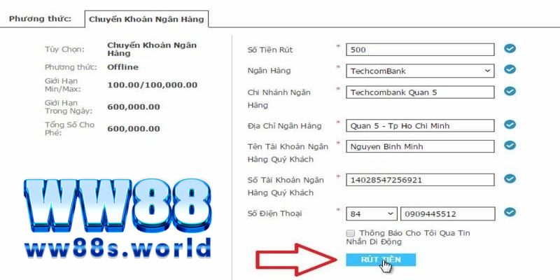 Hướng Dẫn Rút Tiền WW88 Nhanh Chóng Nhận Thưởng Liền Tay 3 Rút tiền WW88 bằng cách chuyển khoản ngân hàng